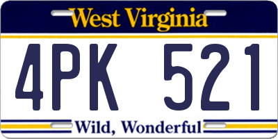 WV license plate 4PK521