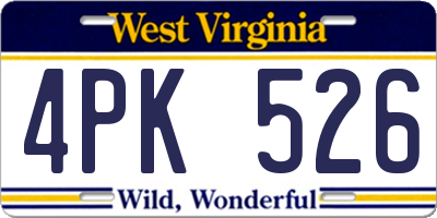 WV license plate 4PK526