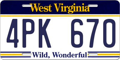 WV license plate 4PK670