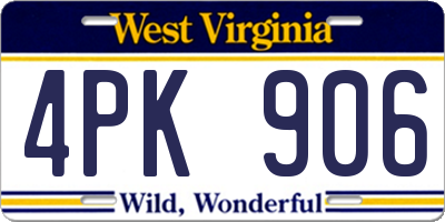 WV license plate 4PK906