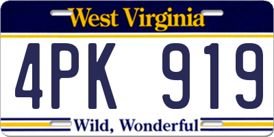 WV license plate 4PK919