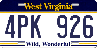 WV license plate 4PK926