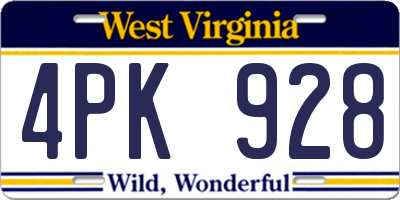 WV license plate 4PK928