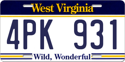 WV license plate 4PK931