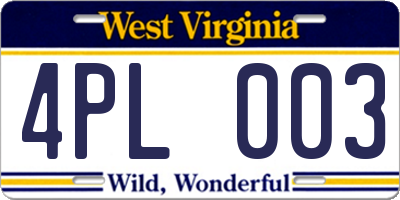 WV license plate 4PL003