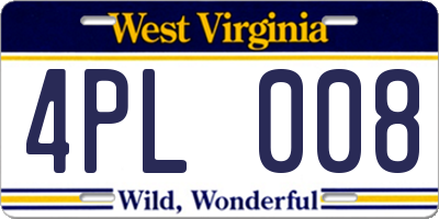 WV license plate 4PL008