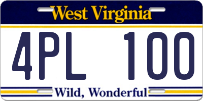 WV license plate 4PL100