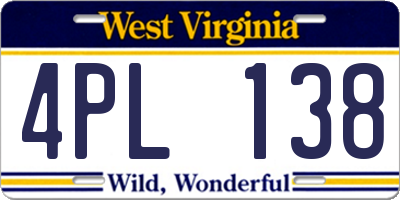 WV license plate 4PL138