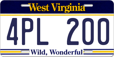 WV license plate 4PL200