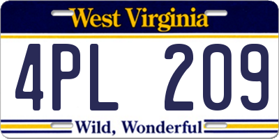 WV license plate 4PL209