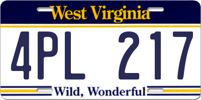 WV license plate 4PL217