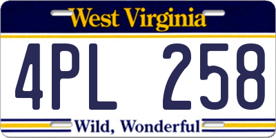 WV license plate 4PL258