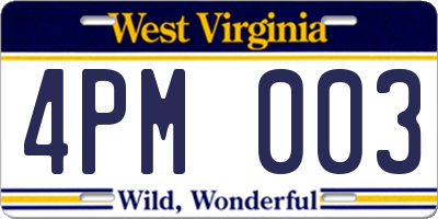 WV license plate 4PM003