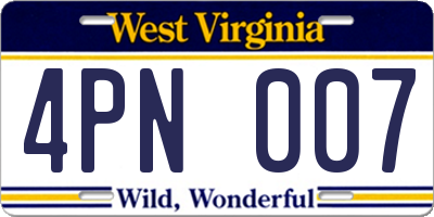 WV license plate 4PN007