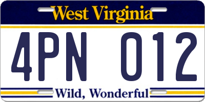 WV license plate 4PN012