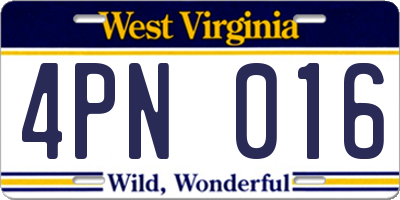 WV license plate 4PN016
