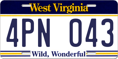 WV license plate 4PN043