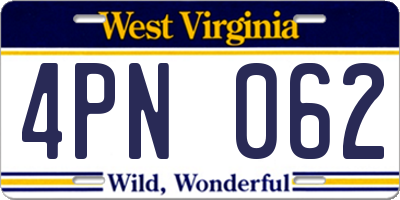 WV license plate 4PN062