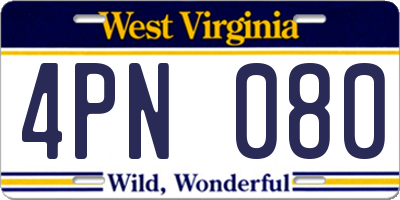 WV license plate 4PN080