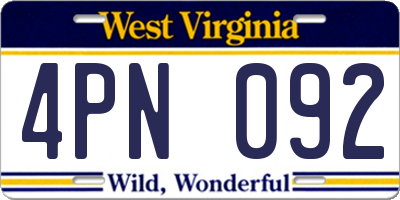 WV license plate 4PN092