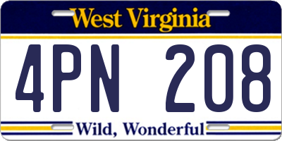 WV license plate 4PN208
