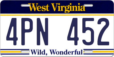 WV license plate 4PN452