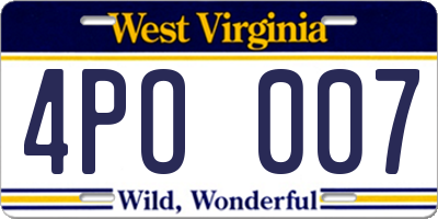 WV license plate 4PO007