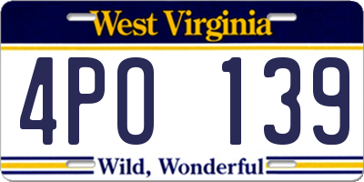 WV license plate 4PO139