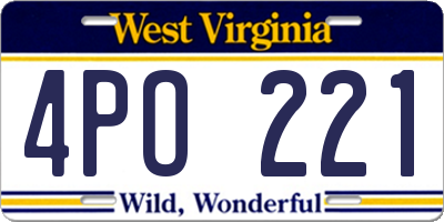 WV license plate 4PO221