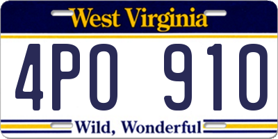 WV license plate 4PO910