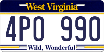 WV license plate 4PO990