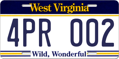 WV license plate 4PR002