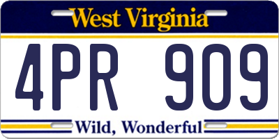 WV license plate 4PR909