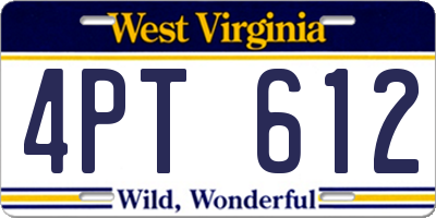 WV license plate 4PT612