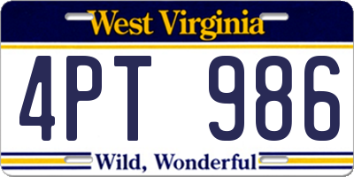 WV license plate 4PT986
