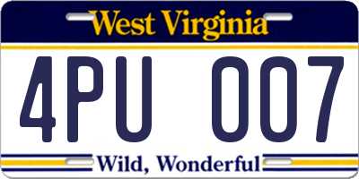 WV license plate 4PU007