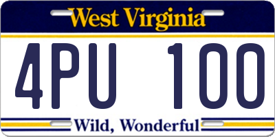 WV license plate 4PU100