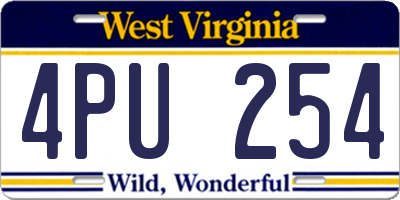 WV license plate 4PU254