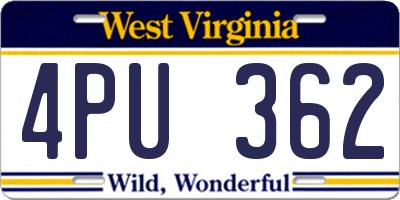 WV license plate 4PU362