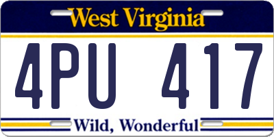 WV license plate 4PU417