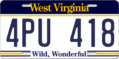 WV license plate 4PU418