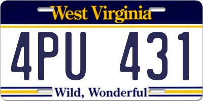 WV license plate 4PU431