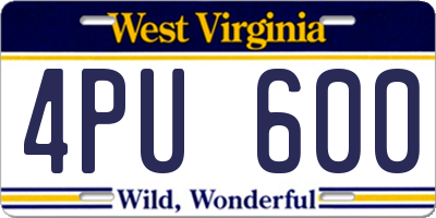 WV license plate 4PU600