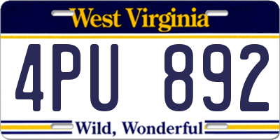 WV license plate 4PU892