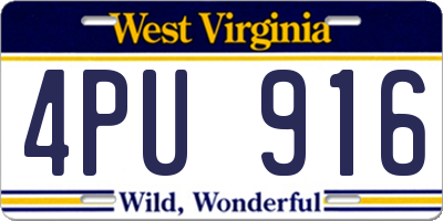 WV license plate 4PU916
