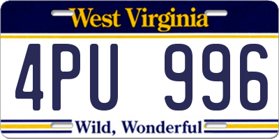 WV license plate 4PU996