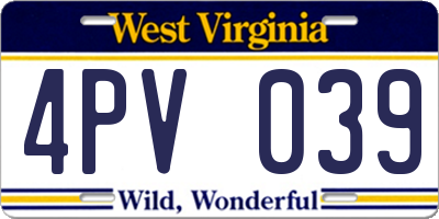 WV license plate 4PV039