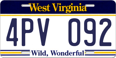 WV license plate 4PV092