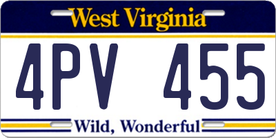 WV license plate 4PV455