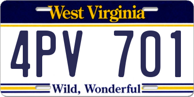 WV license plate 4PV701